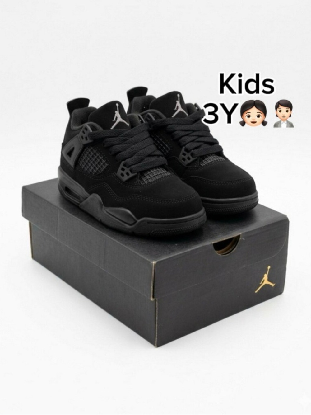 Jordan 4 Retro (PS) FOR Kids Black Cat Low-Top Sneakers (Size 3Y)🙋🏻🙋🏻‍♀️